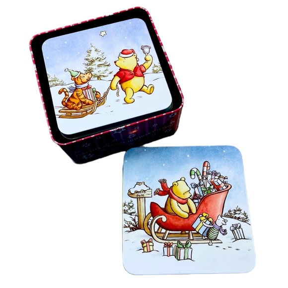 New Winnie The Poo 3 Piece Tin Box Set Christmas Holiday Disney - Picture 1 of 16